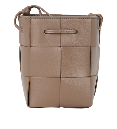 Mini Cassette Bucket Bag, £495, Handbags, Brown, Leather, Front view